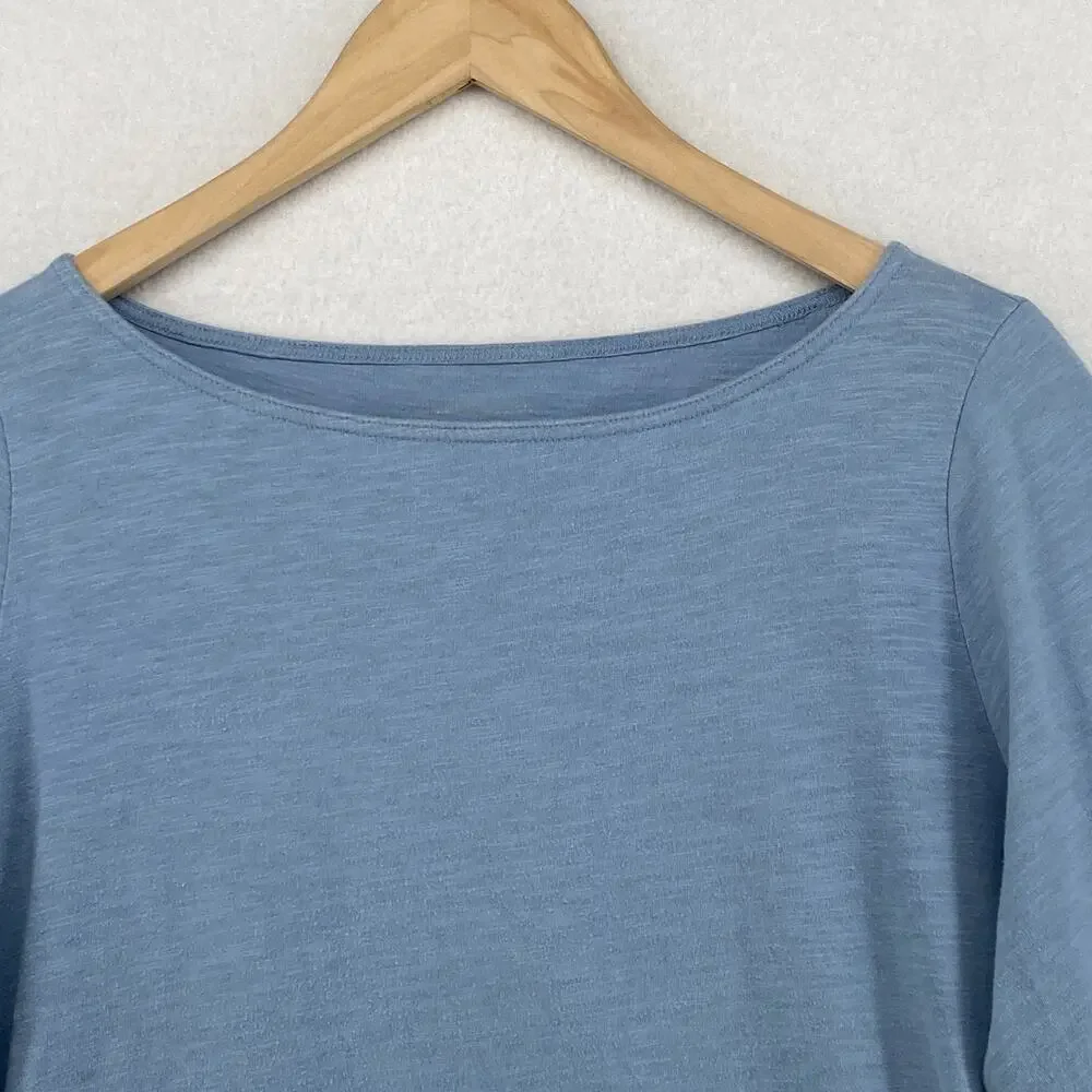 EILEEN FISHER Tunic S Organic Cotton Slub Jersey Long Sleeve Boat Neck Blue - Picture 4 of 10